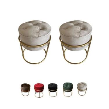 Imagem de 2 Puff Banqueta Redondo Capitonê Base Ferro Veludo Decorativo - Mercad