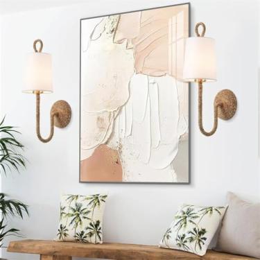 Imagem de Luminária de parede em rattan trançado, estilo wabi-sabi, luminária de parede para cabeceira, luminária decorativa, abajur rústico, lanterna para sala de estar, sala de jantar, quarto (pacot