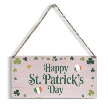 Imagem de Placa de pendurar feliz dia de São Patrício, placa impressa de arte de parede, placa suspensa para decoração de varanda de fazenda para feriados, porta da frente, decoração de casa 30 x 15 cm