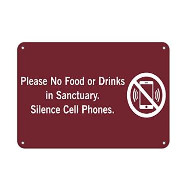 Imagem de Placa de metal horizontal de alumínio, vários tamanhos, não há comida ou bebida no santuário. Celulares silenciosos. Red Prohibition All Over Weatherproof Street Signage 35 x 25 cm