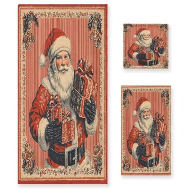 Imagem de STAYTOP Lindo Papai Noel segurando uma caixa de presente conjunto de toalhas 3 peças, toalhas de toque macio altamente absorvente de secagem rápida, 1 toalha de banho, 1 toalha de rosto, 1 toalha de