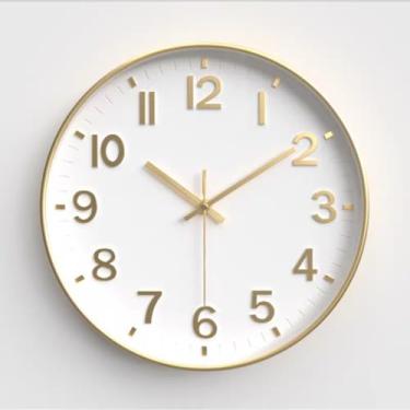 Imagem de Relógio de Parede Silencioso para Sala de Estar - Design Moderno e Simples, Relógio Doméstico com Indicadores Clara, Ideal para Quarto, Cozinha e Escritório, Fácil de Instalar e Usar (Dourado/Branco)