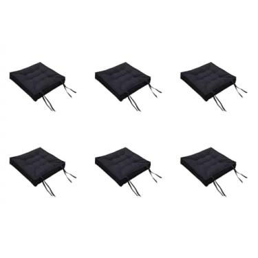 Imagem de Kit com 6 Almofadas Futon de Suede Liso 40x40cm - Assentos Confortáveis para Cadeiras, Bancos e Móveis, Duráveis e Decorativos (Preto)