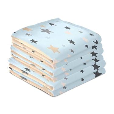 Imagem de Wassud Toalhas de prato de cozinha bege estrelas azuis pacote com 6 panos de prato macios com laço para pendurar toalha de mão super absorvente de secagem rápida toalhas de chá de mesa decorativas 71