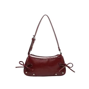 Imagem de Floerns Bolsa de ombro feminina com estampa de chita Y2k fofa de couro vintage, Borgonha, One Size