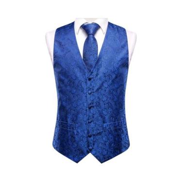 Imagem de Conjunto Masculino De Colete De Seda, Gravata, Lenço De Bolso E Abotoa