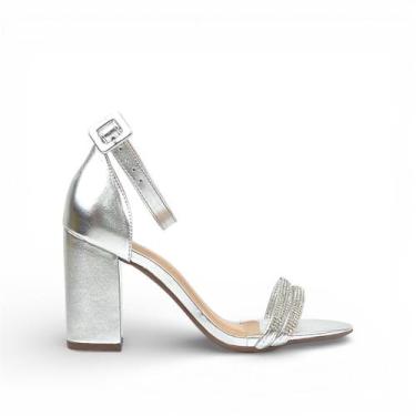 Imagem de Sandália Salto Bloco Brilho - DORACI, Prata, 37