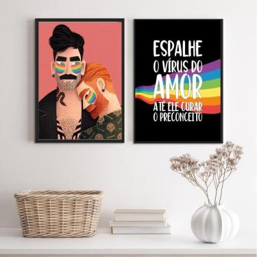 Imagem de Kit 2 Quadros LGBT Gays Amor 33x24cm - Vidro