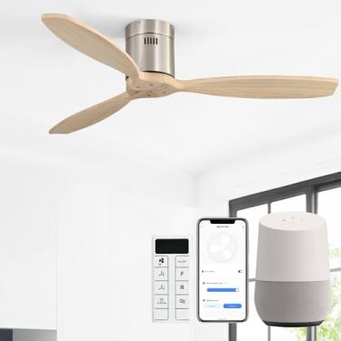 Imagem de Sofucor Ventilador de teto inteligente de 52 polegadas sem luz embutida Ventilador de teto de madeira maciça com Alexa/Google/APP/controle remoto - Ventiladores de teto externos modernos sem luz para