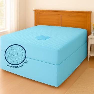 Imagem de Capa de colchão impermeável, proteção de quatro camadas, laterais em tela, fácil de limpar.(Azul Claro,Queen)