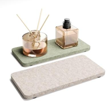 Imagem de Fluxynara 2 bandejas de feltro para pia de feltro, bandejas de bancada de absorção rápida de 20 x 10 cm para cozinha e banheiro, comporta perfume, sabão e acessórios de banheiro, sálvia e aveia