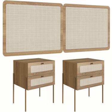 Imagem de Cabeceira Casal Queen 160cm e 2 Mesas Laterais 2 Gavetas Industrial Indy A03 Hanover - Lyam Decor