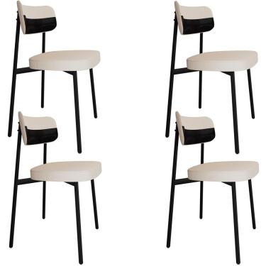 Imagem de Kit 04 Cadeiras Estofada Para Sala de Jantar Astrid Preto C01 Linho Palha Courino Preto - Lyam Decor