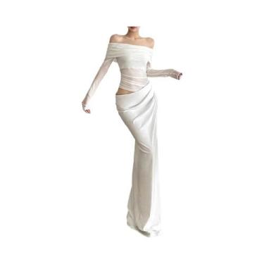 Imagem de Vestido Feminino Sexy De Malha Com Patchwork, Decote Canoa, Franzido, 