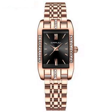 Imagem de Relógio De Quartzo Feminino Design Quadrado Bracelete De Aço Inoxidável Impermeavel 3atm Preto