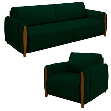 Imagem de Conjunto Sofá 3 Lugares 223cm E Poltrona 98cm Amaranto M22 Veludo Verde - Mpozenato