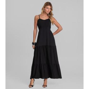 Imagem de Vestido Longo Feminino De Alça Em Viscose Dianna Preto, GG, Preto