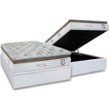 Imagem de Conjunto Box Baú Casal: Colchão Molas Herval Ensacadas Imperatore Eco Bamboo + Base Crc Linhão White (138x188)