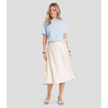 Imagem de Saia Feminina Midi Envelope Dianna Bege, M, Bege