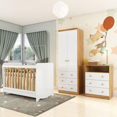 Imagem de Quarto de Bebe Completo com Berco Minicama Ben e Guarda Roupa Comoda Smim New MDF Moveis Peroba