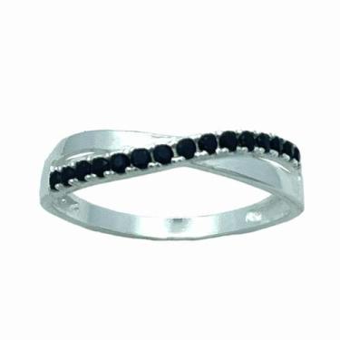 Imagem de Anel em Prata 925 com Zircônias Pretas - Design em X - Justino Ribas, 