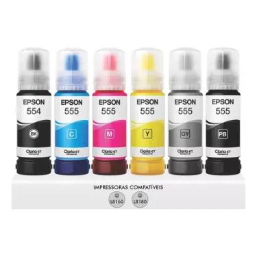 Imagem de Kit com 6 Refil Tinta  T554 T555 Fotográfica L8160 L8180