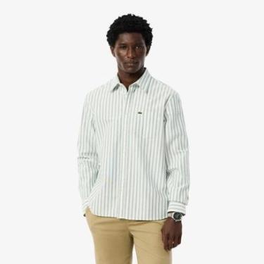 Imagem de Camisa Lacoste Oxford Listrada com Caimento Regular Masculina-Masculino