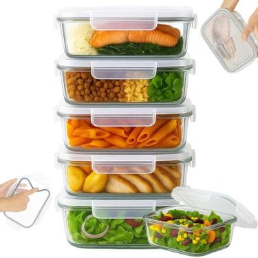 Imagem de Kit 5 Pote de Vidro Marmita com Tampa Hermético 640ml 4 Travas - Yab, 