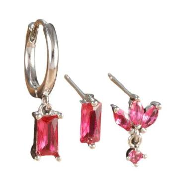 Imagem de Conjunto De Brincos Huggies De Aço Inoxidável Com Zircônia E Corrente 