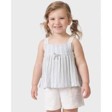 Imagem de Conjunto blusa shorts linho verão casual fresco elegante - Azul e Rosa - Menina 1 a 4 anos-Feminino