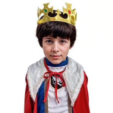 Imagem de Coroa Rei Dourada Realista de Luxo Ajustável com Pedras pra Fantasia M