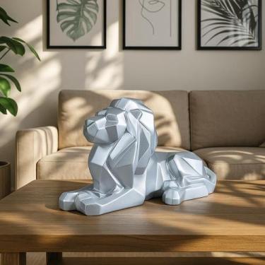 Imagem de Escultura Decorativa Leão Geométrico em Resina Design Moderno - Parais
