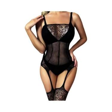 Imagem de Conjunto De Lingerie Sexy Feminina De Verão: Body De Rede Sem Entreper