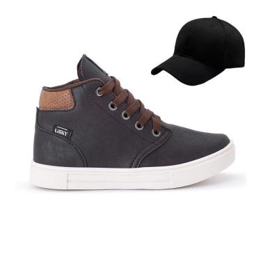 Imagem de Tenis Botinha Infantil Meninos Casual Cano Alto Confortavel + Bone-Masculino