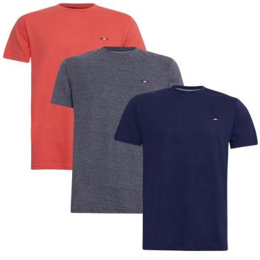 Imagem de Kit Camiseta Industrie Básica Bordada França Clássico  Algodão Premium Masculina 3 peças Cores-Masculino