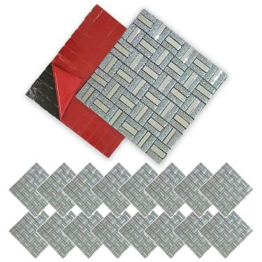 Imagem de Pastilha De Vidro Adesiva Kit 16 Uni Parede Banheiro Box Sala Decorativa Moderna Reforma Requintado Facil Aplicacao