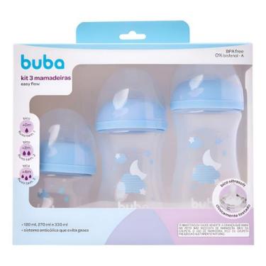 Imagem de Buba Kit 3 Mamadeiras Easy Flow 120/270 e 330ml Buba - Azul - Moas Ind