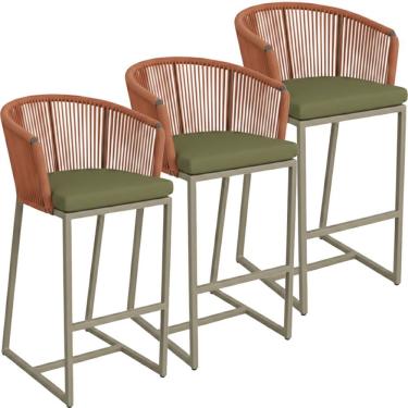 Imagem de 03 Banquetas Noronha Em Alumínio E Corda Náutica Trama Terra Cota