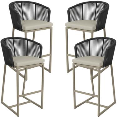 Imagem de 04 Banquetas Noronha Em Alumínio E Corda Náutica Trama Preto