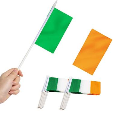 Imagem de Bandeira da Irlanda, ANLEY Mini bandeira nacional irlandesa de 5x8 polegadas com pólo sólido de 12 pol. Branco - cores vivas e resistente ao desbotamento - hiberniano Bandeiras
