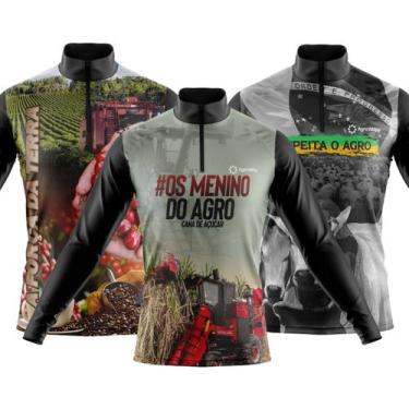 Imagem de Combo Kit 3 Camisas Masculinas Agro Manga Longa Zíper Proteção Uv Slim