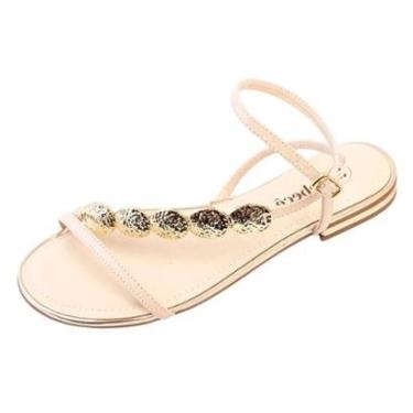 Imagem de Sandalia Feminina Rasteira Estilo Leve Peças Douradas Bebece-Feminino