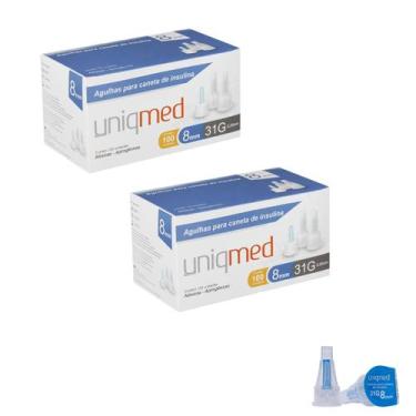 Imagem de Kit 200 unidades agulhas caneta de insulina 8mmx31g uniqmed
