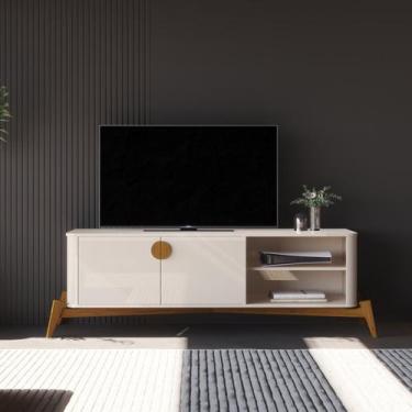 Imagem de Rack para TV até 60 Polegadas MDF 154cm Pés em Madeira Maciça Puxador 