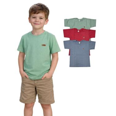 Imagem de Kit Com 3 Camiseta Infantil Manga Curta Com Gola Redonda-Masculino