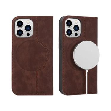 Imagem de Capa Carteira Magnética De Couro Vintage Para iPhone pro Max Mini Com 