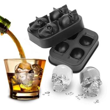 Imagem de Forma De Gelo Caveira Bandeja Esfera Molde Cranio Silicone Negroni Whi