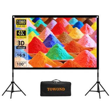 Imagem de Tela de projetor Towond portátil de 100 polegadas HD 16:9 com suporte
