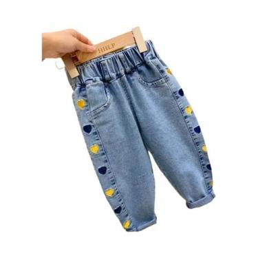 Imagem de Calças Harem De Perna Larga Para Crianças, Jeans Bordados Com Flores P
