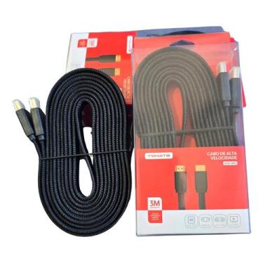 Imagem de Cabo HDMI Tomate 3 Metros Flat Trançado 4K Conector Dourado